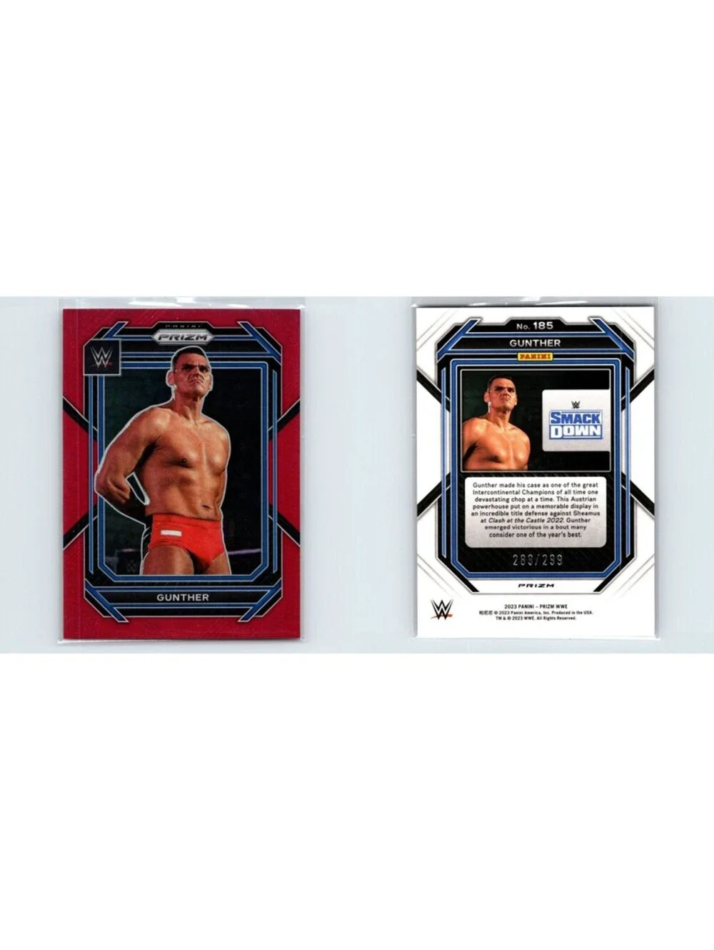2023 Panini Prizm WWE Gunther #185 Red Prizms #/299 SmackDown